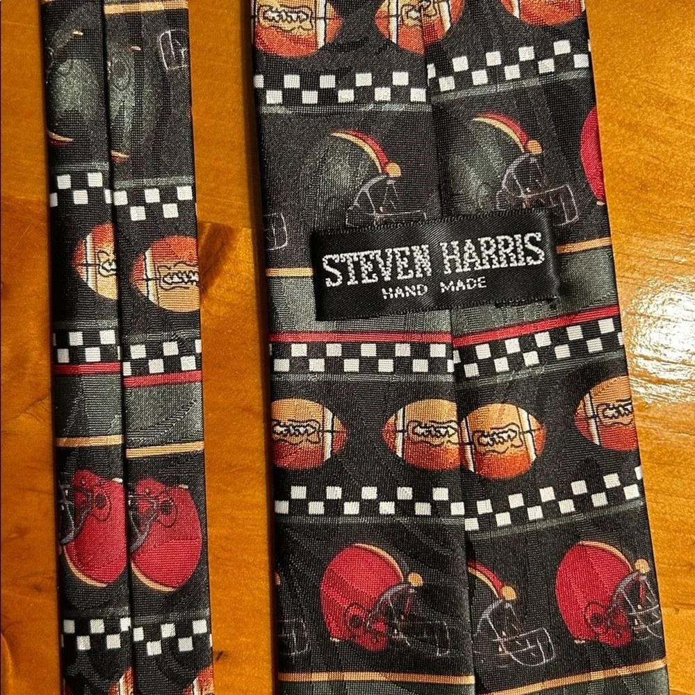 Steven Harris Football Helmet Novelty Tie Red Black Green Checkered Handmade 90s